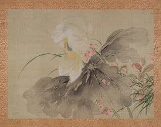 Árbol de peonía y manzano japonés con flores, 1851